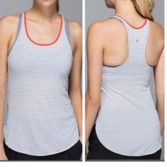 Lululemon What The Sport Singlet Silver Stripe Silver Fox White / Alarming Sz 4 - Picture 2 of 8